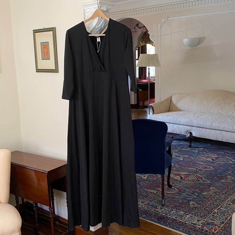 Poseshe Black Maxi A-Line Dress 3/4 Sleeves Comfortable Stretch Fabric NWT XXL